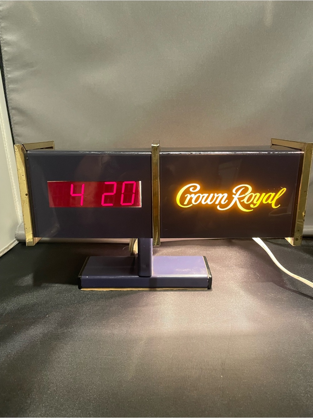 Original 1980s Crown Royal Lighted Digital Clock Advertising Lamp- Purple/Gold